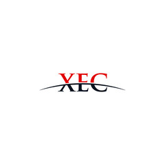 Initial letter XEC, overlapping movement swoosh horizon logo company design inspiration in red and dark blue color vector