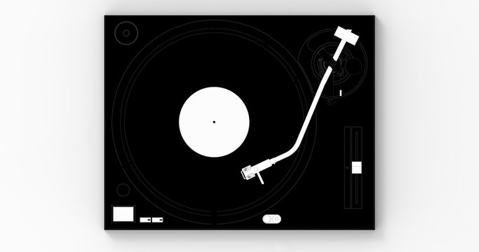 Minimalist Line 3D Illustration of a LP Vinyl Disc on a Turntable.