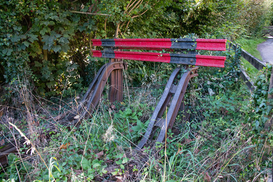 Old overgrown railway buffers in Cornwall