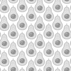 Line doodle art avocado seamless pattern.