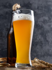 Close-up of a glass of traditional German wheat beer