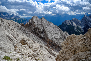 Dolomites landscape, rocks and mountains in the UNESCO list in South Tyrol in Italy.