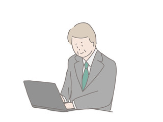 年配のビジネスパーソン　淡々と仕事をする