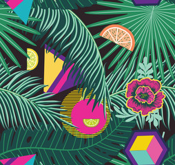 Tropical leaves and fruits pattern