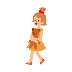 Obraz premium Cute cartoon child holding a teddy bear - flat isolated vector illustration