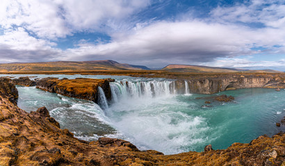 Waterfall Goðafoss Island in Autumn