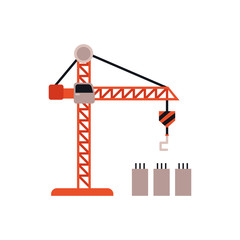 Flat tower crane symbol isolated on white background
