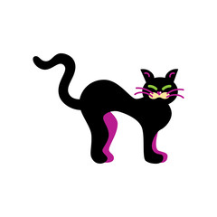 Black cat as logo, icon. Vector illustration isolated on white background. Flat style design. Halloween decorative element.