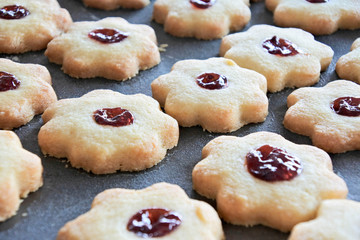 Homemade chocolate and jam cookies