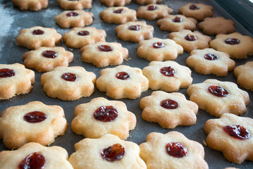 Homemade chocolate and jam cookies