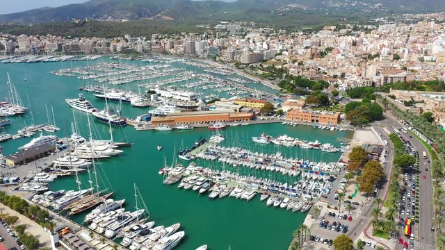 Aerial drone video footage of Marina Palma de Mallorca