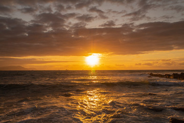 Fototapeta premium beautiful sunset on the beach of Azkorri, Biscay