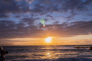 beautiful sunset on the beach of Azkorri, Biscay