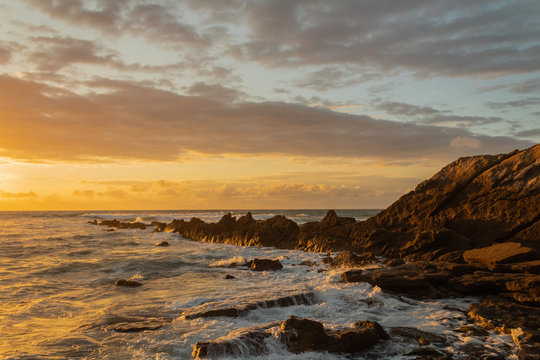 beautiful sunset on the beach of Azkorri, Biscay