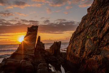 beautiful sunset on the beach of Azkorri, Biscay