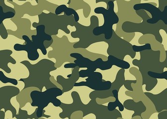 Camouflage military warfare seamless pattern vector illustration. Endless texture of modern style of light and dark spots on a green background. Clothing uniform design. Print paper fabric concept