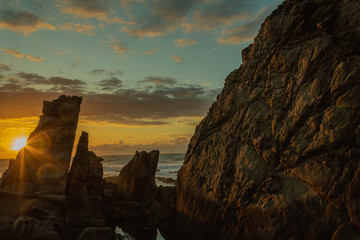 beautiful sunset on the beach of Azkorri, Biscay