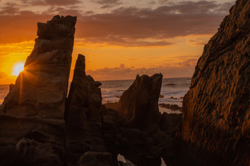 beautiful sunset on the beach of Azkorri, Biscay