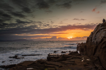 beautiful sunset on the beach of Azkorri, Biscay