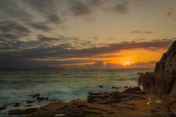beautiful sunset on the beach of Azkorri, Biscay