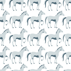 Seamless  pattern with walking horse on a white background