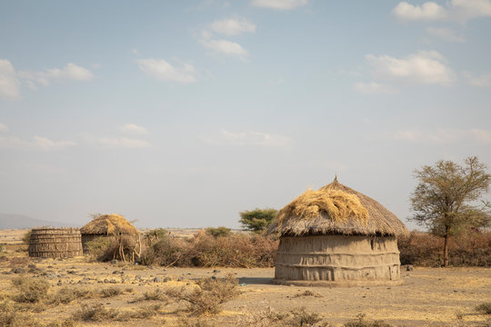 maasai boma in tanzanian landscape