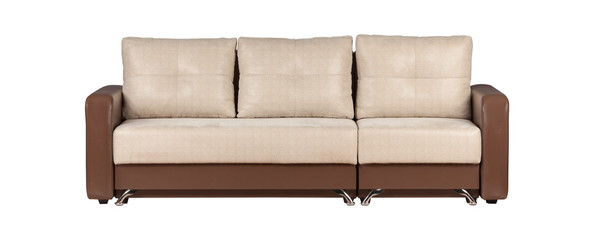 Modern beige and brown sofa isolated