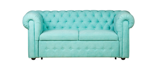 Blue classic leather couch isolated