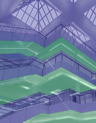 Fototapeta premium Colorful stairs ladder minimalistic purple geometric graphic shopping mall