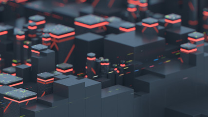 3d abstract technology background.  Abstract concept data center technology. Artificial Intelligence. Personal data security, processing or protection.