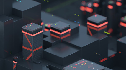 3d abstract technology background.  Abstract concept data center technology. Artificial Intelligence. Personal data security, processing or protection.