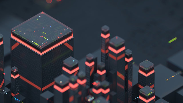 3d abstract technology background.  Abstract concept data center technology. Artificial Intelligence. Personal data security, processing or protection.