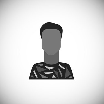 Сute avatar of sun-tanned man in a fun t-shirt. Silhouette simple black icon of character.