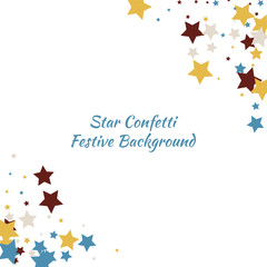 Festive color star confetti background. Abstract square confetti texture for holiday, postcard, poster, website, carnivals, birthday and children's parties. Cover confetti mock-up. Wedding star layout