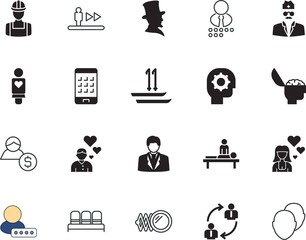 people vector icon set such as: industrial, mall, mobile, passenger, supervisor, mirror, sketch, staircase, vanity, recreation, modern, salon, winter, road, interface, professional, transportation