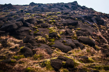 Scenic volcanic landscape with geological formations in Island 