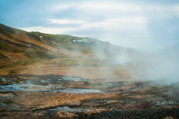 Scenic volcanic landscape with geological formations in Island 