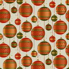 Christmas green and red geometric baubles seamless pattern