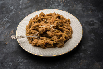 Wheat flour Halwa or Shira or porridge /  Atte ka Halva, Popular healthy dessert or breakfast menu...