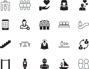 people vector icon set such as: healthy, washroom, drink, join, goal, employee, frame, barrier, mobile, muscle, empty, airplane, seats, ship, set, strong, contact, trust, account, employment