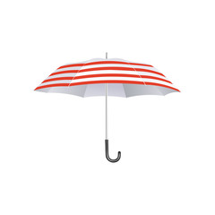 Summer beach umbrella with red and white stripes isolated on white background