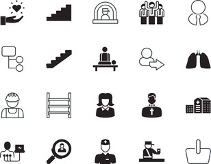 people vector icon set such as: passport, lovely, control, rescue, hard, communication, front, users, smile, woman, hat, relationship, candidate, physician, respiratory, feeling, buy, support