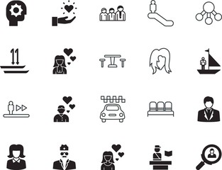 people vector icon set such as: help, indoor, auto, umbrella, waiting, cafe, transport, passport, cooperation, member, ride, paper, magnifying, object, ocean, save, button, decorative, men, sketch