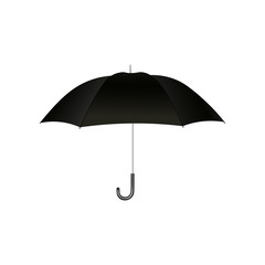 Black open umbrella with handle for protection from the rain and in bad weather.