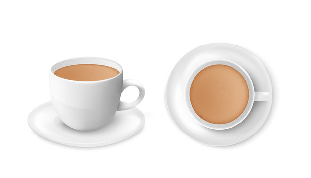 Cup of espresso coffee with froth set of 3d vector illustrations isolated on white.