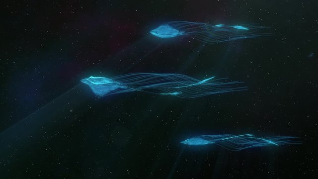 Abstact Sky Stingrays Flying in Space. Production Quality footage in 4k resolution, ProRes HQ codec, 30 FPS.