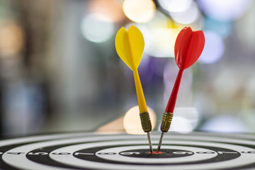 Fototapeta premium Board for darts. Successful game darts in the center.