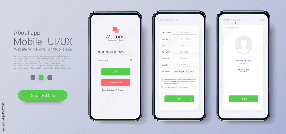 Poster web template and elements for registration on the website or mobile application. account registratio