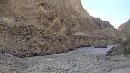 View on Wakhan Corridor in Afghanistan behind the Wakhan river. Taken from Pamir highway on Tajikistan side.