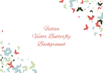 Festive butterfly confetti background. Frame vector pattern texture for holiday, postcard, poster, carnival, banner, birthday and children's parties. Butterfly cover mock-up. Wedding butterfly layout